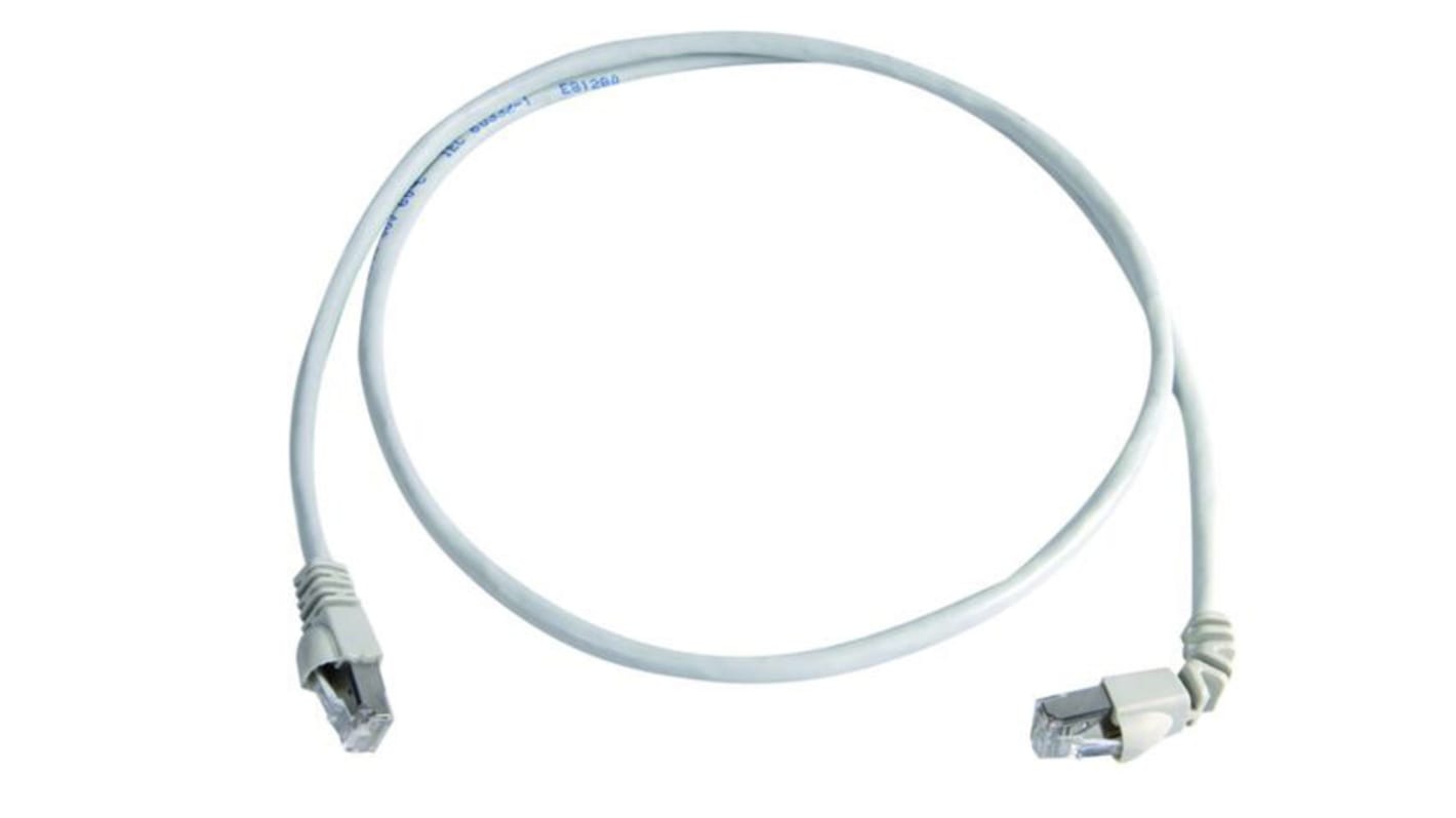 Telegartner Cat6a Right Angle Male RJ45 to Male RJ45 Ethernet Cable, S/FTP, White LSZH Sheath, 1m