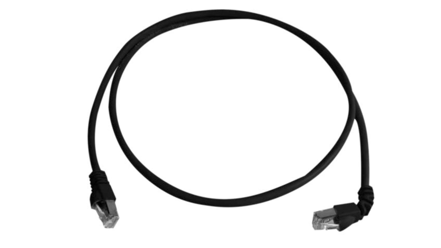 Telegartner Cat6a Right Angle Male RJ45 to Male RJ45 Ethernet Cable, S/FTP, Black LSZH Sheath, 2m