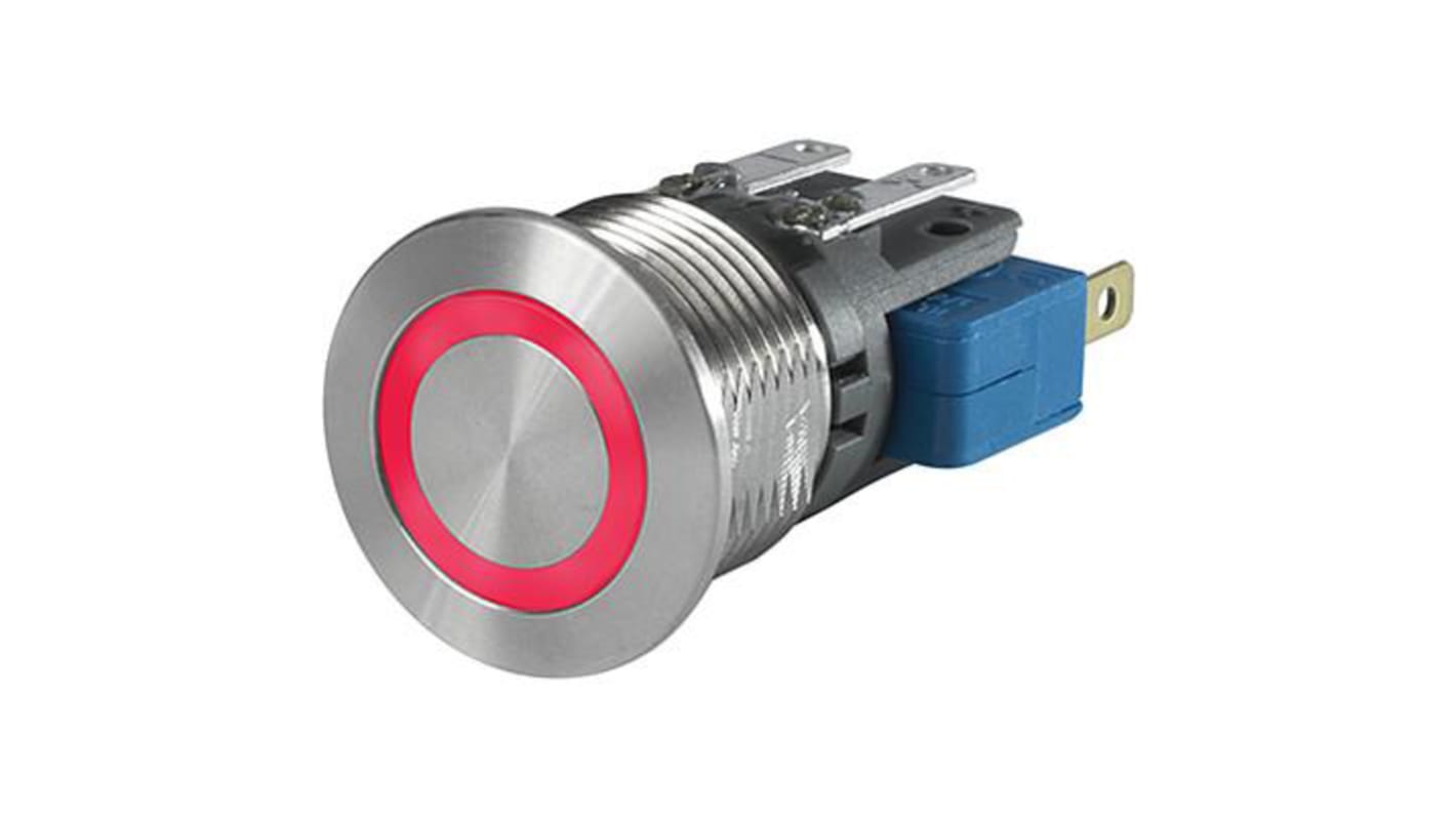 Interruttore capacitivo Momentaneo, 10A, 24V cc LED Rosso, attuatore: Grigio, IP40, IP67