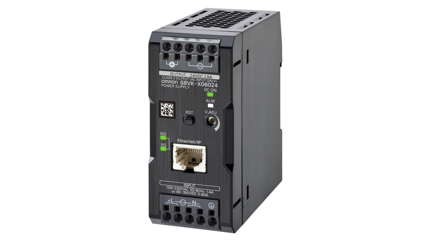 Omron S8VK-X Switched Mode DIN Rail Power Supply, 100 → 240V ac ac Input, 24V dc dc Output, 2.5A Output, 60W