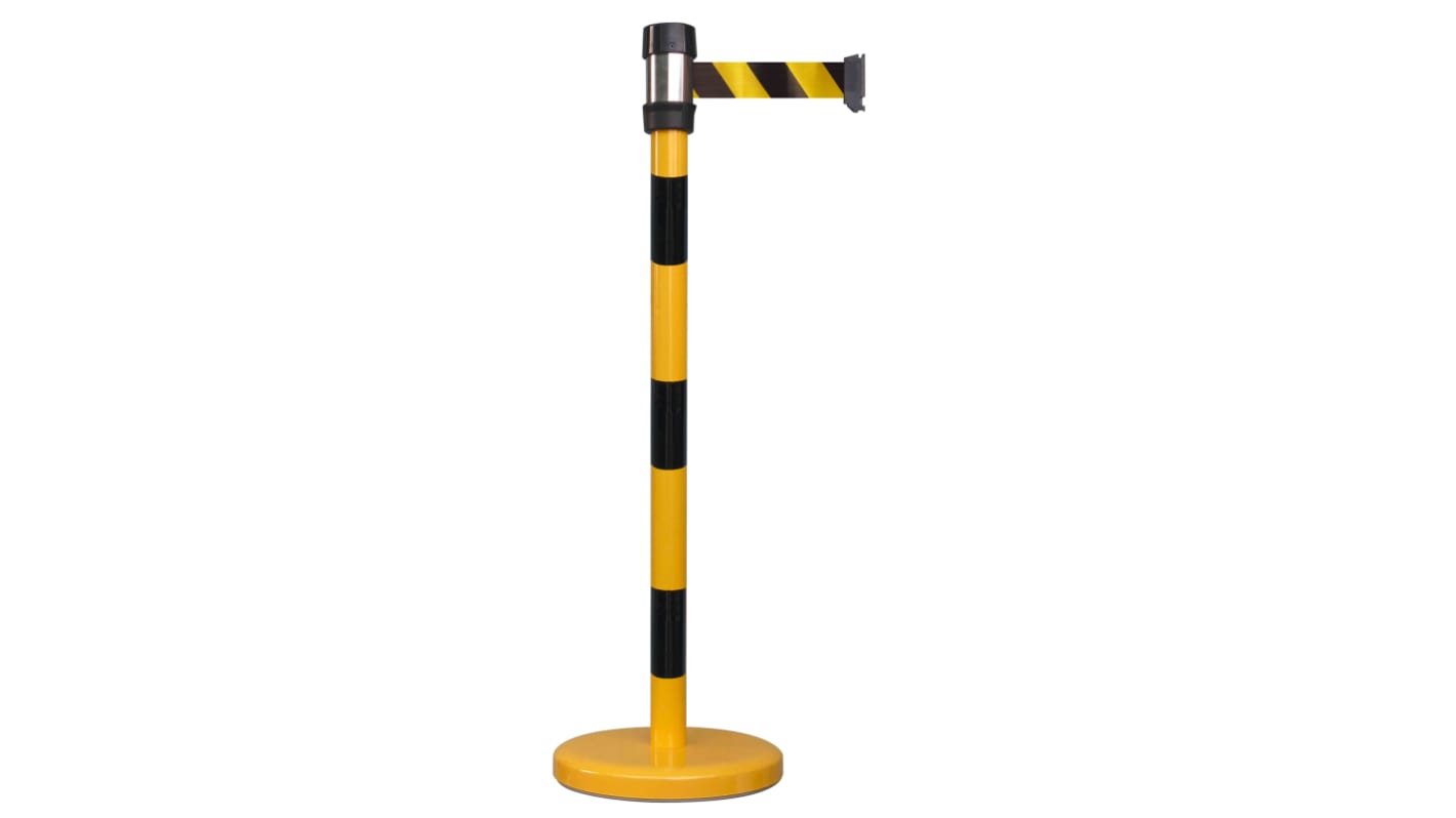 RS PRO Black & Yellow Steel Retractable Barrier, 2m, Yellow/Black Tape