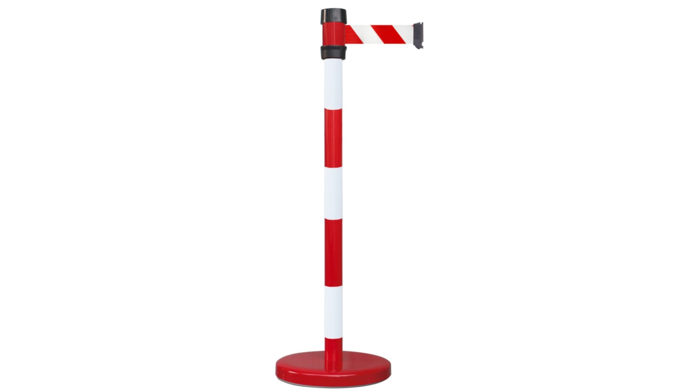 RS PRO Red & White Steel Retractable Barrier, 2m, Red, White Tape