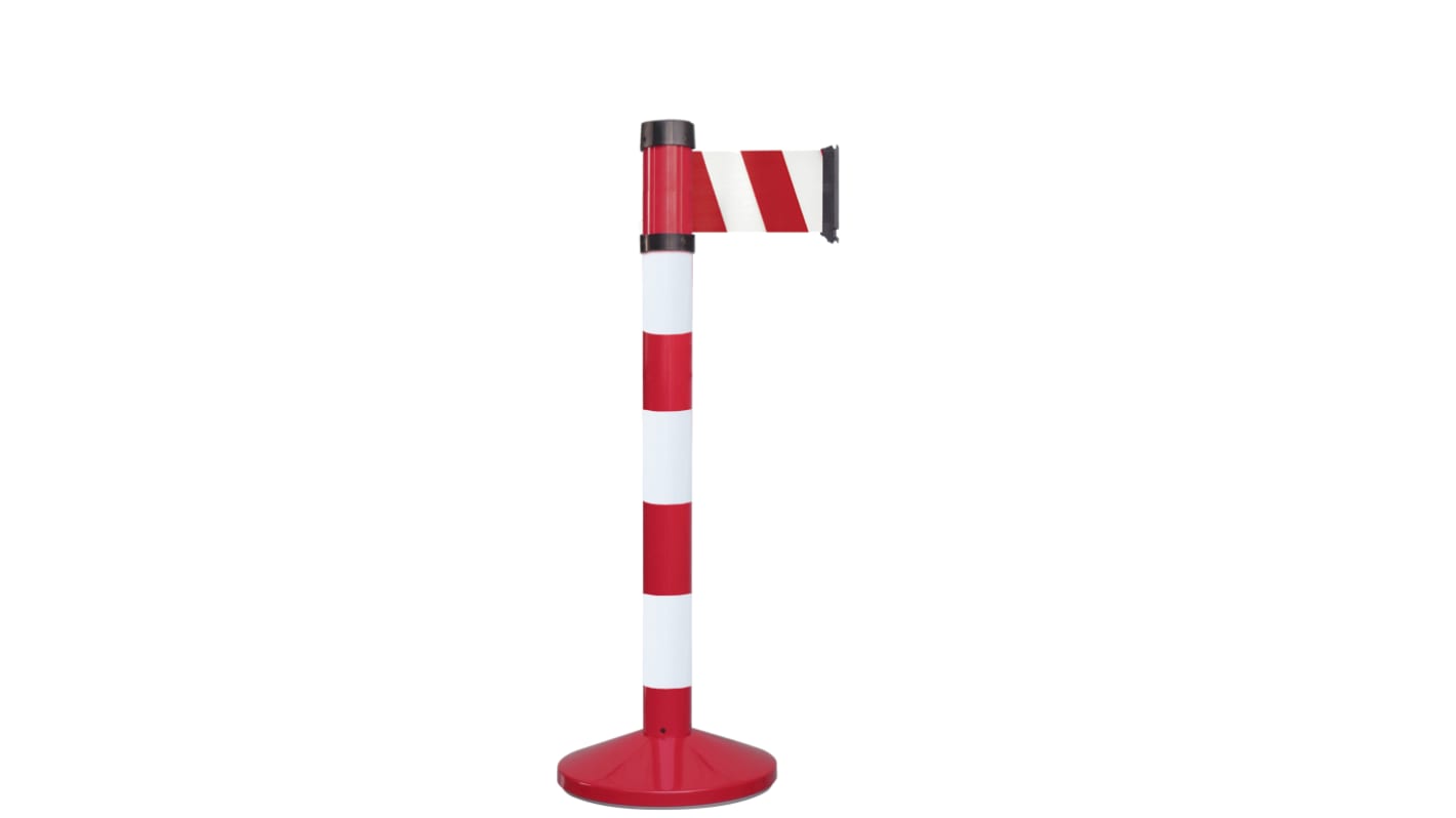 RS PRO Red & White Steel Retractable Barrier, 4m, Red, White Tape