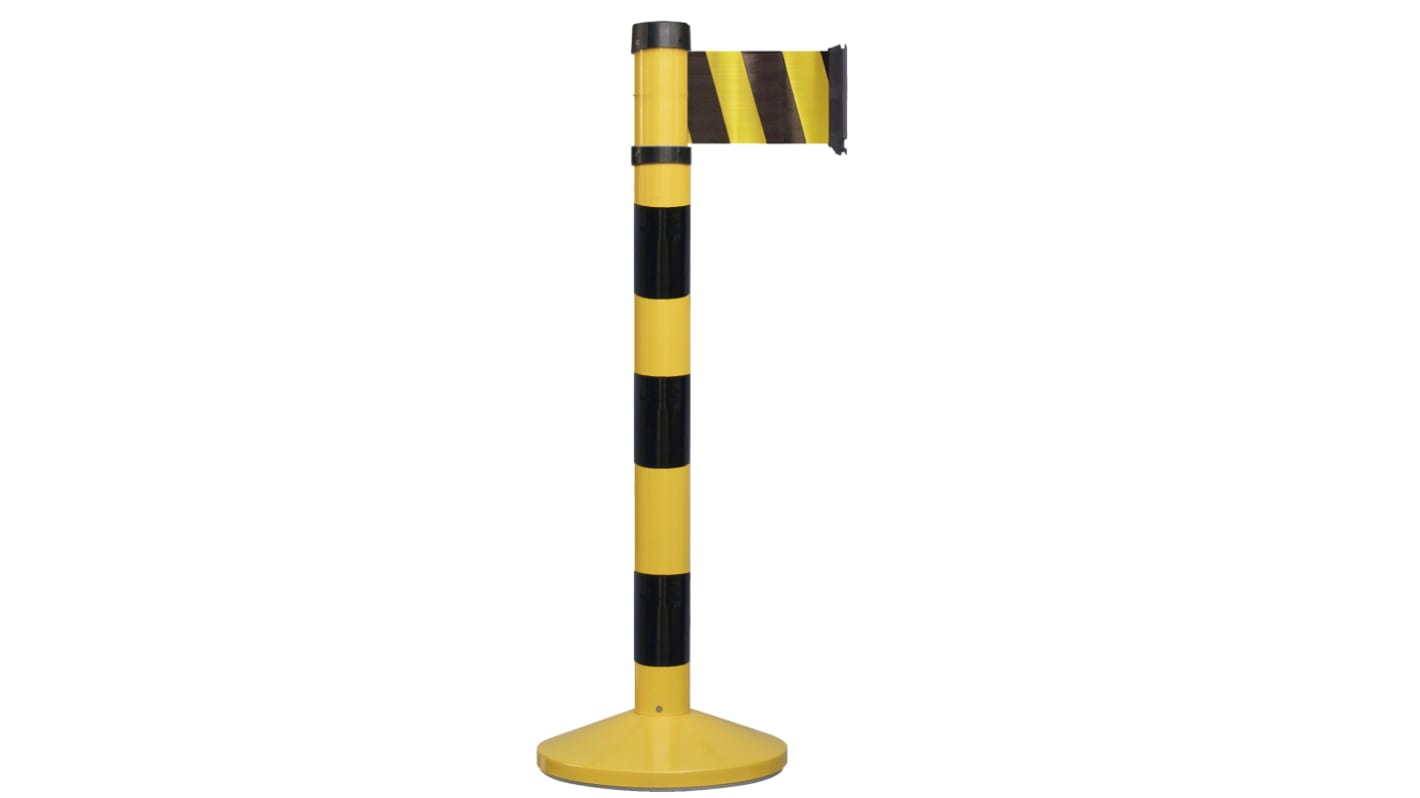 RS PRO Black & Yellow Steel Retractable Barrier, 4m, Yellow/Black Tape