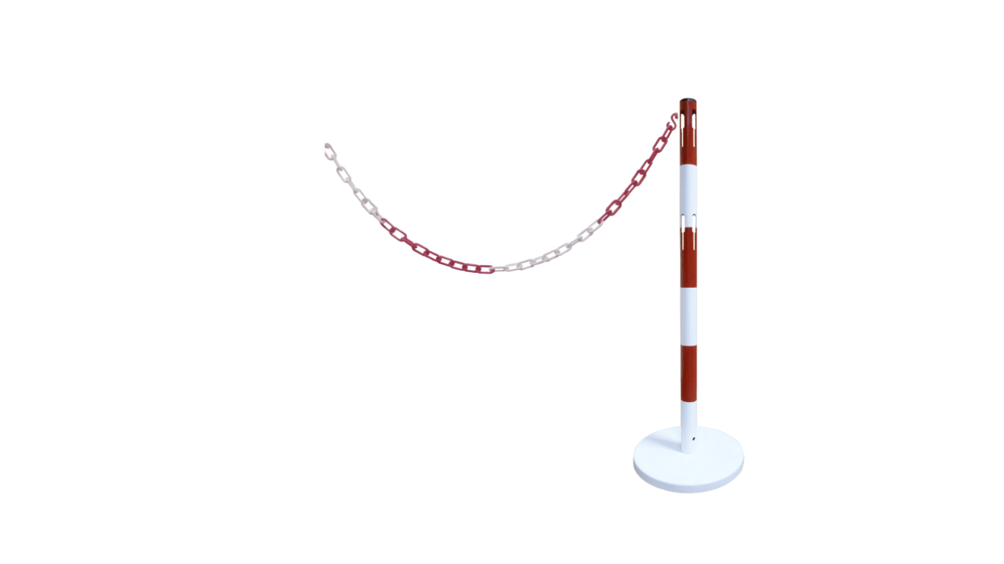 RS PRO Red & White Steel Barrier Post, 2m, Red, White Tape