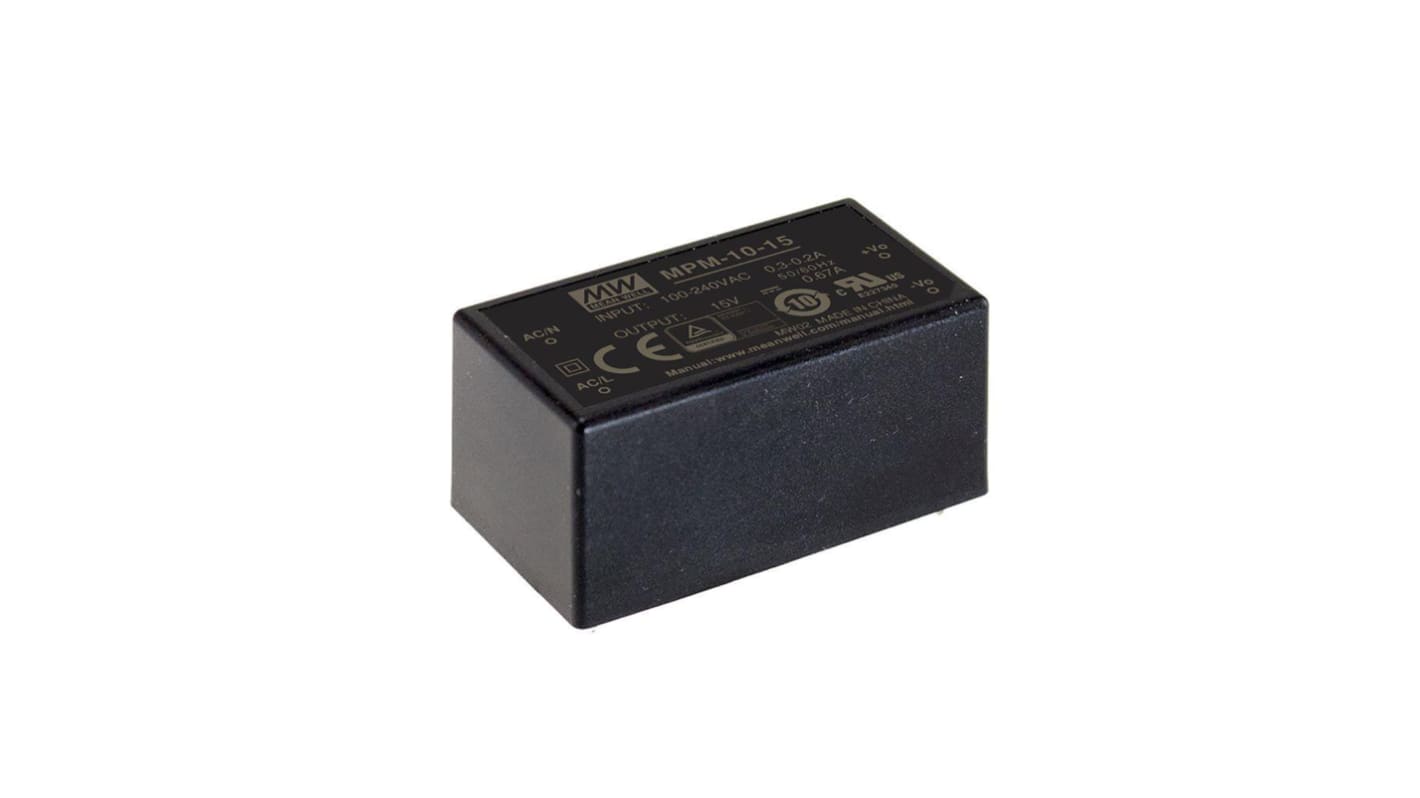 MEAN WELL Switching Power Supply, MPM-10-5, 5V dc, 2A, 10W, 1 Output, 80 → 264V ac Input Voltage