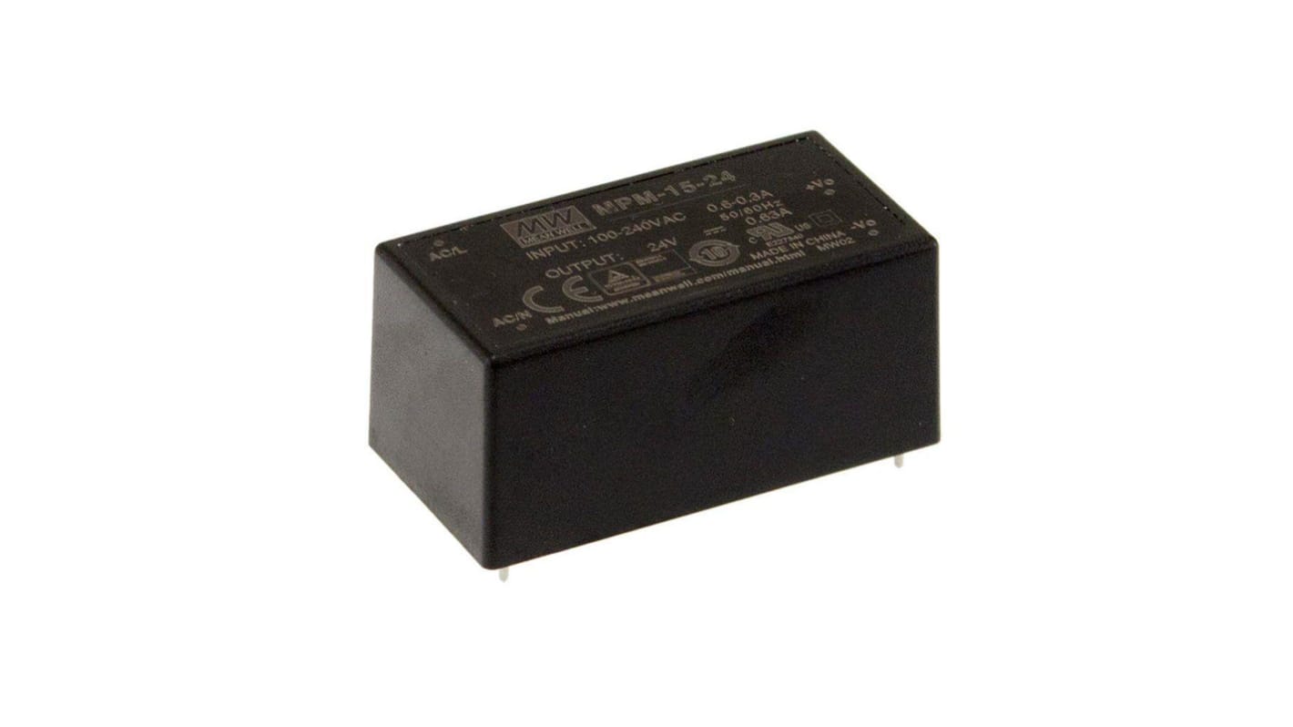 MEAN WELL Switching Power Supply, MPM-15-5, 5V dc, 3A, 15W, 1 Output, 80 → 264V ac Input Voltage