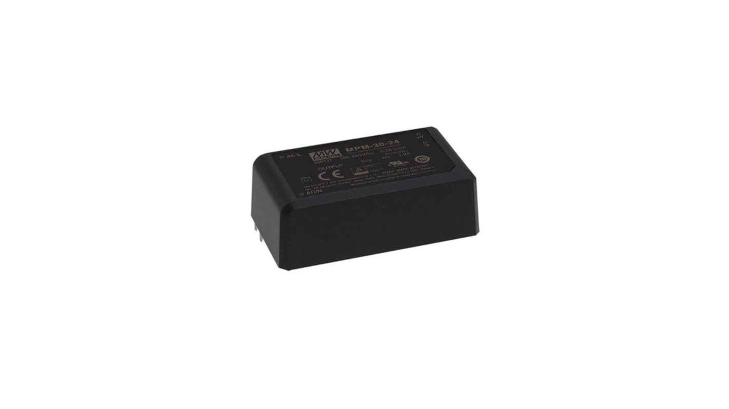 MEAN WELL Switching Power Supply, MPM-30-5, 5V dc, 6A, 30W, 1 Output, 80 → 264V ac Input Voltage