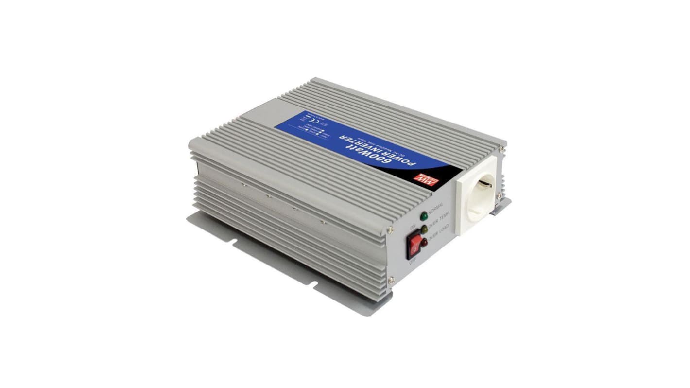 Inverter di potenza MEAN WELL, ingresso 24V cc, uscita 230V ca, 2.6A, 600W, connettore Presa Schuko