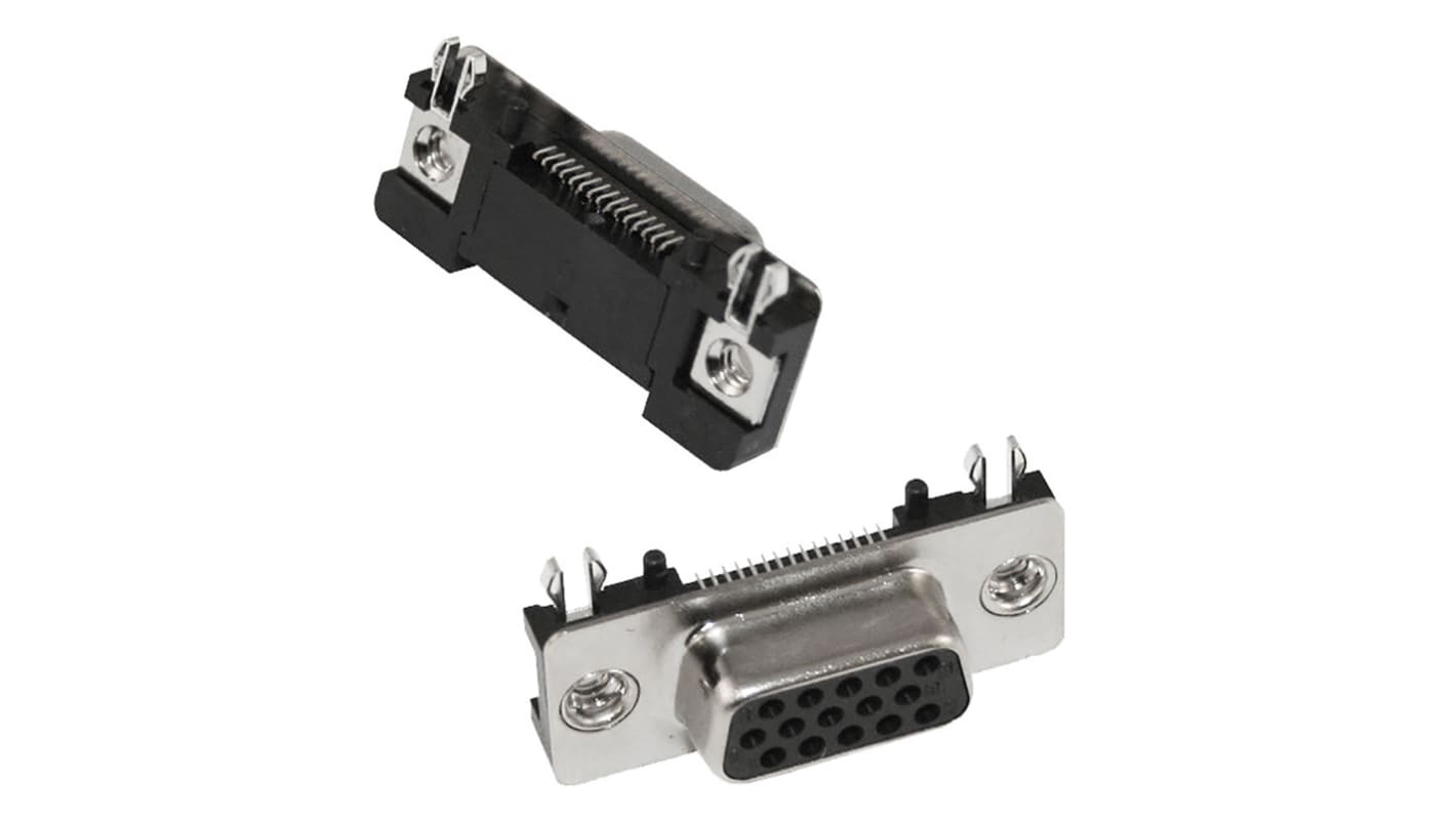 Conector D-sub Norcomp, Serie 200, paso 2.29mm, Ángulo de 90° D-Sub de alta densidad, SMT, Hembra, Terminación