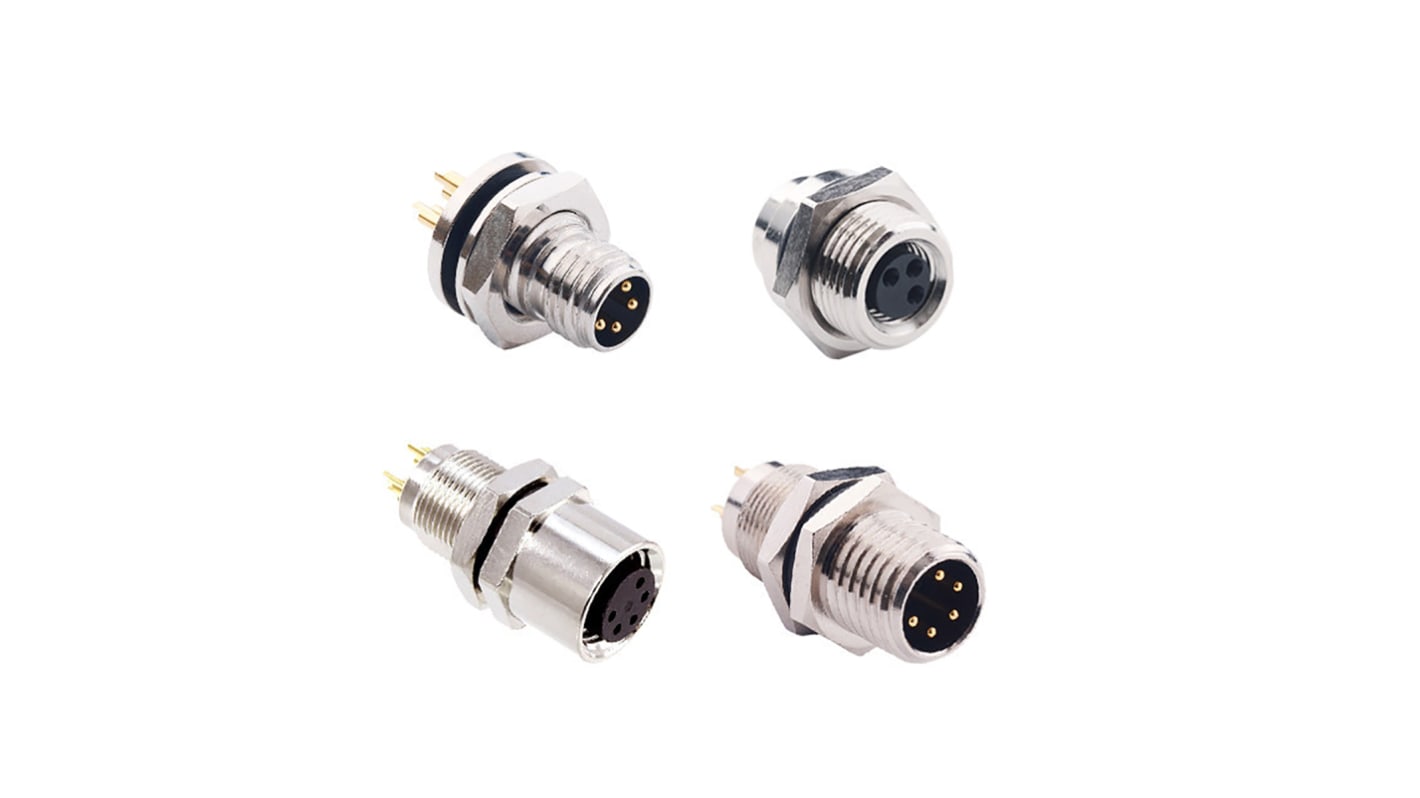 Conector circular Norcomp hembra serie M8 de 4 vías hembra, montaje aéreo, IP67