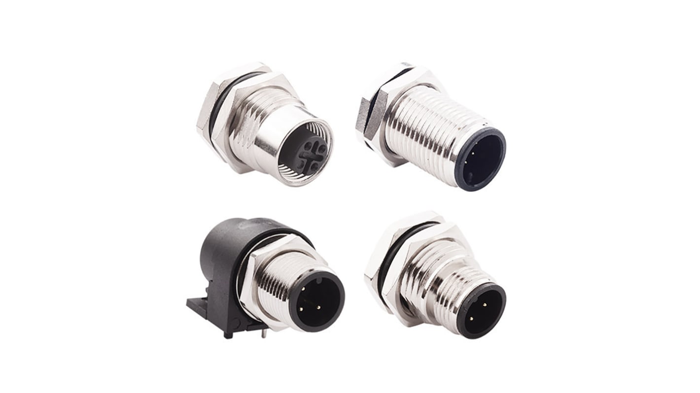 Conector circular Norcomp macho serie M12 de 4 vías macho, montaje aéreo, IP67