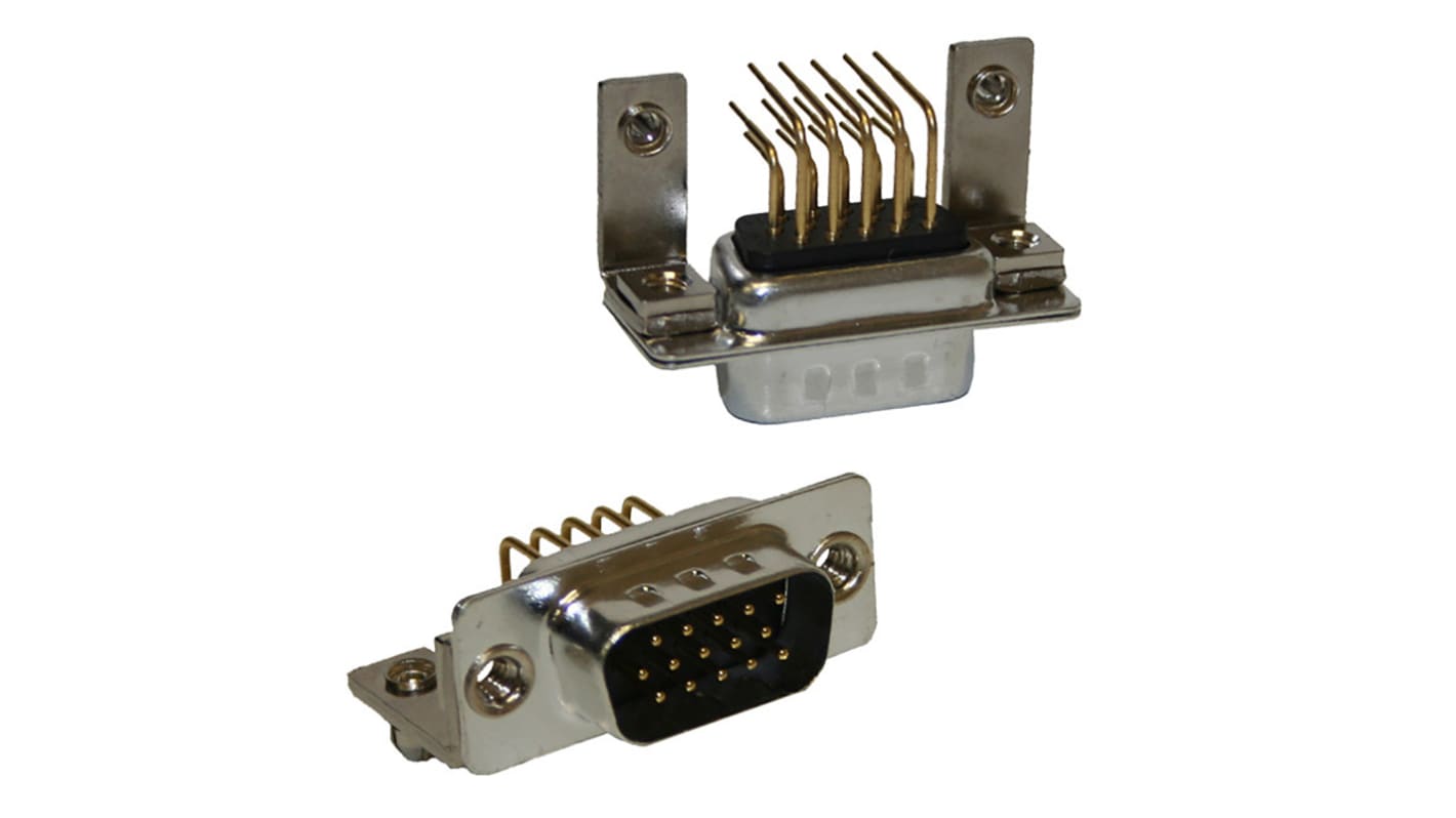 Norcomp 181 15 Way Right Angle Through Hole D-sub Connector Plug, 2.286mm Pitch, with Board Lock and Locator Plate