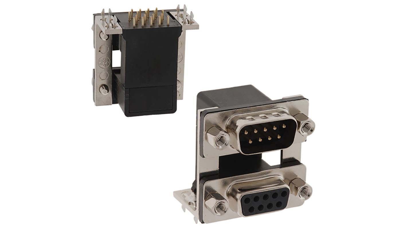 Conector D-sub Norcomp, Serie 178, paso 2.77mm, Ángulo de 90° D-Sub de dos puertos, Montaje en orificio pasante,