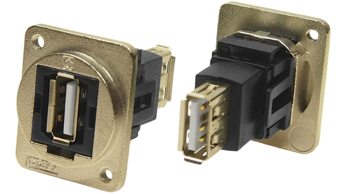 Conector USB RS PRO, Hembra a Hembra, 2 puertos, Recta, Montaje en Panel, Versión 2.0