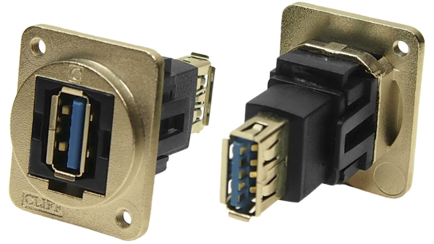 Conector USB RS PRO, Hembra a Hembra, 2 puertos, Recto, Montaje en Panel, Versión 3.0