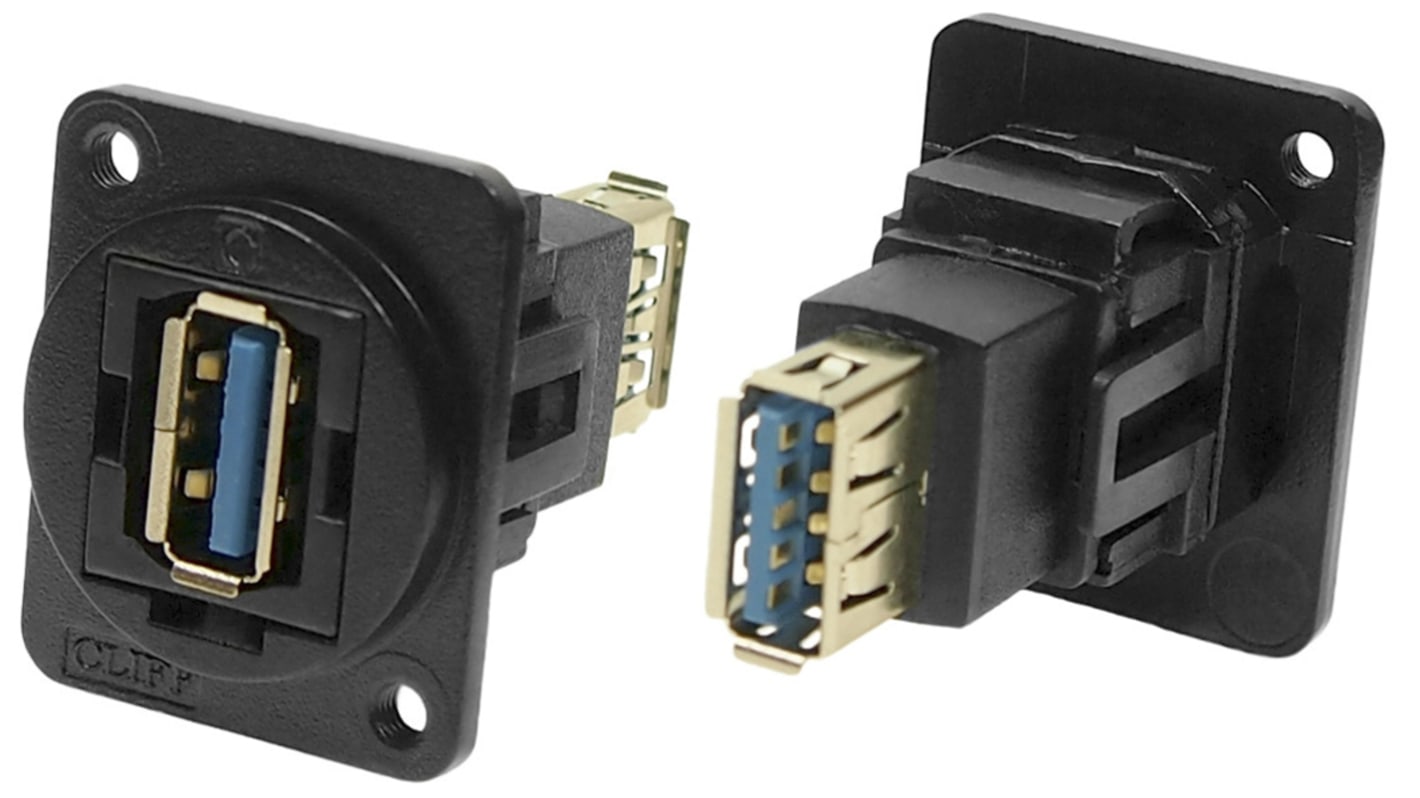 Conector USB RS PRO, Hembra a Hembra, 2 puertos, Recta, Montaje en Panel, Versión 3.0