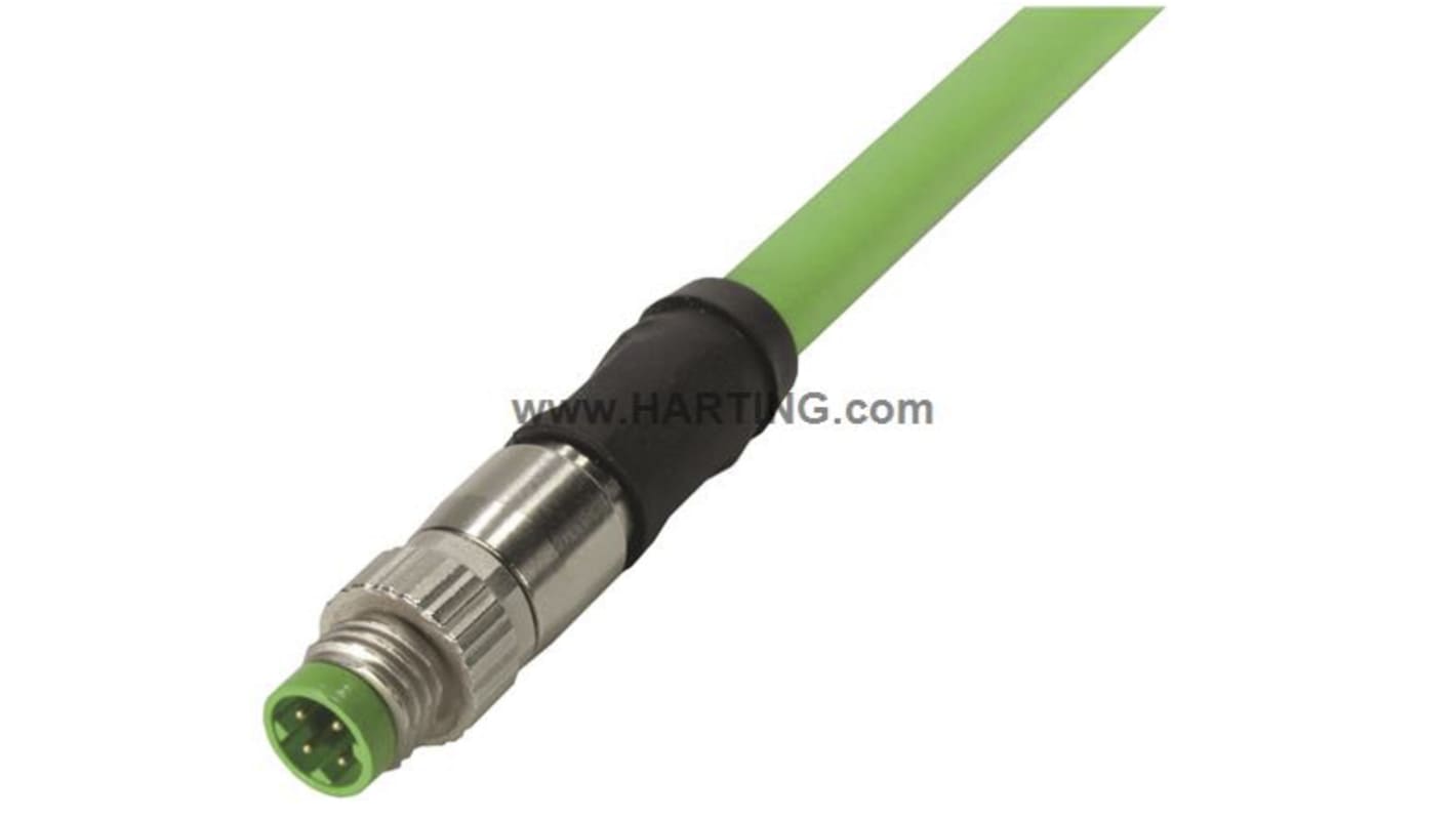 Cable de conexión HARTING, con. A M8 Macho, 4 polos, con. B Sin terminación, cod.: D, long. 1m, IP67