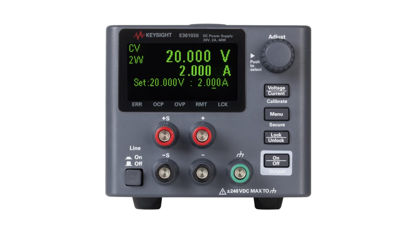 Fuente de alimentación Keysight Technologies E36103B, calibrado UKAS, 1 salida, 20V, 2A, 40W