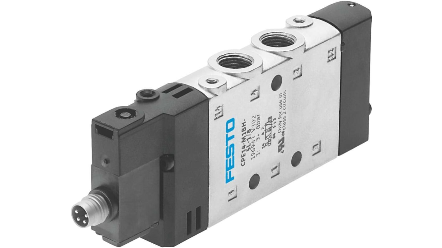 Válvula piloto de solenoide Festo, Serie CPE, Rosca G 1/8, Función 5/2, Piloto, Orificio Pasante, 800l/min