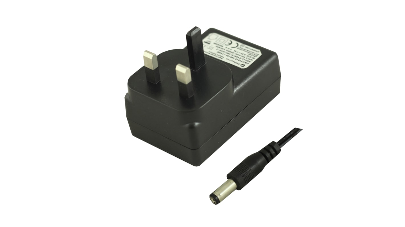 Zasilacz wtyczkowy Uwy 15V dc Iwy 1.2A Złącze 2,1 x 5,5 x 12 mm, biegun dodatni w środku 18W typ wtyczki: Typ G