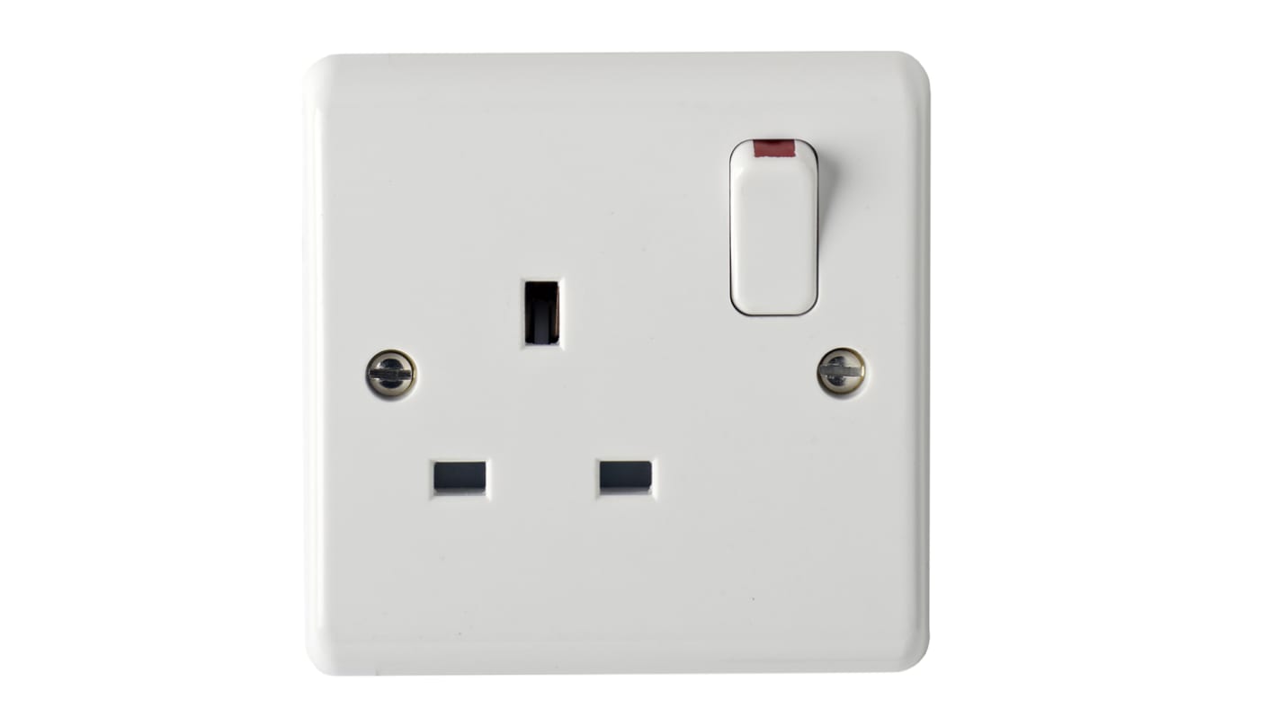 Contactum White 1 Gang Plug Socket, 2 Poles, 13A, Type G - British, Indoor Use