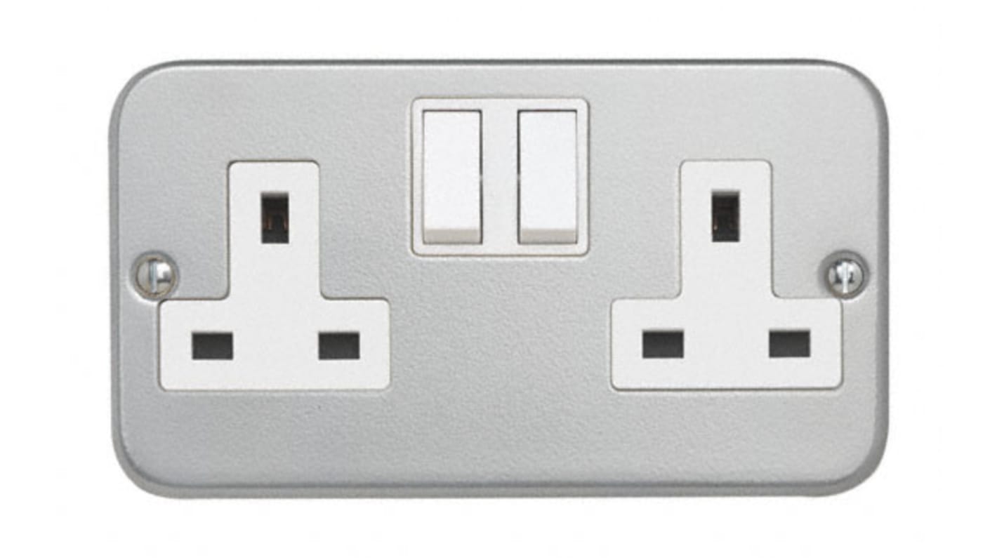 CLA3356 Contactum Grey 2 Gang Plug Socket, 2 Poles, 13A, Type G