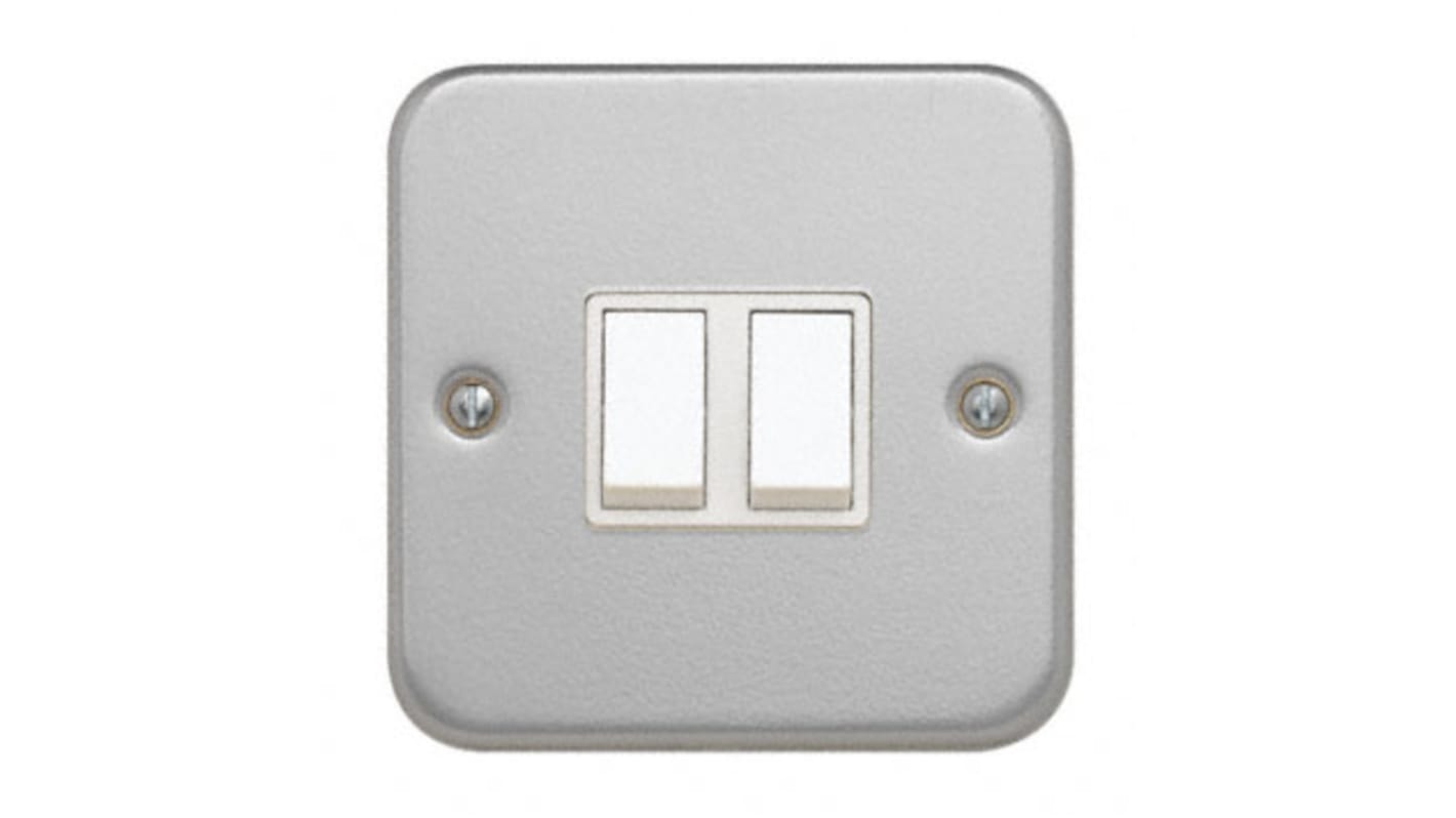 Contactum White Metal Clad Switch, 2 Way, 2 Gang, Metal Clad