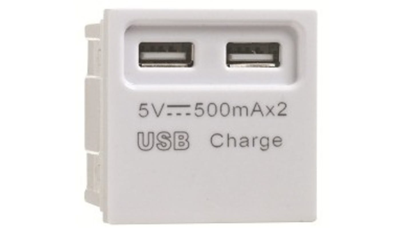 Presa elettrica, Contactum USB1W, 500mA, 2 moduli, IP20, Bianco In interni, Montaggio su cavo 5 V