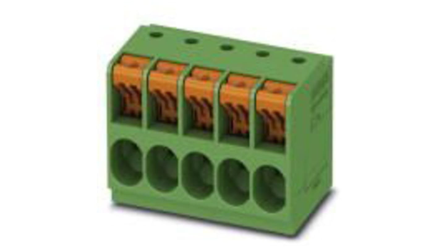 Phoenix Contact TDPT 4/ 6-SP-6.35-ZB Series PCB Terminal Block, 6-Contact, 6.35mm Pitch, Through Hole Mount, 1-Row,