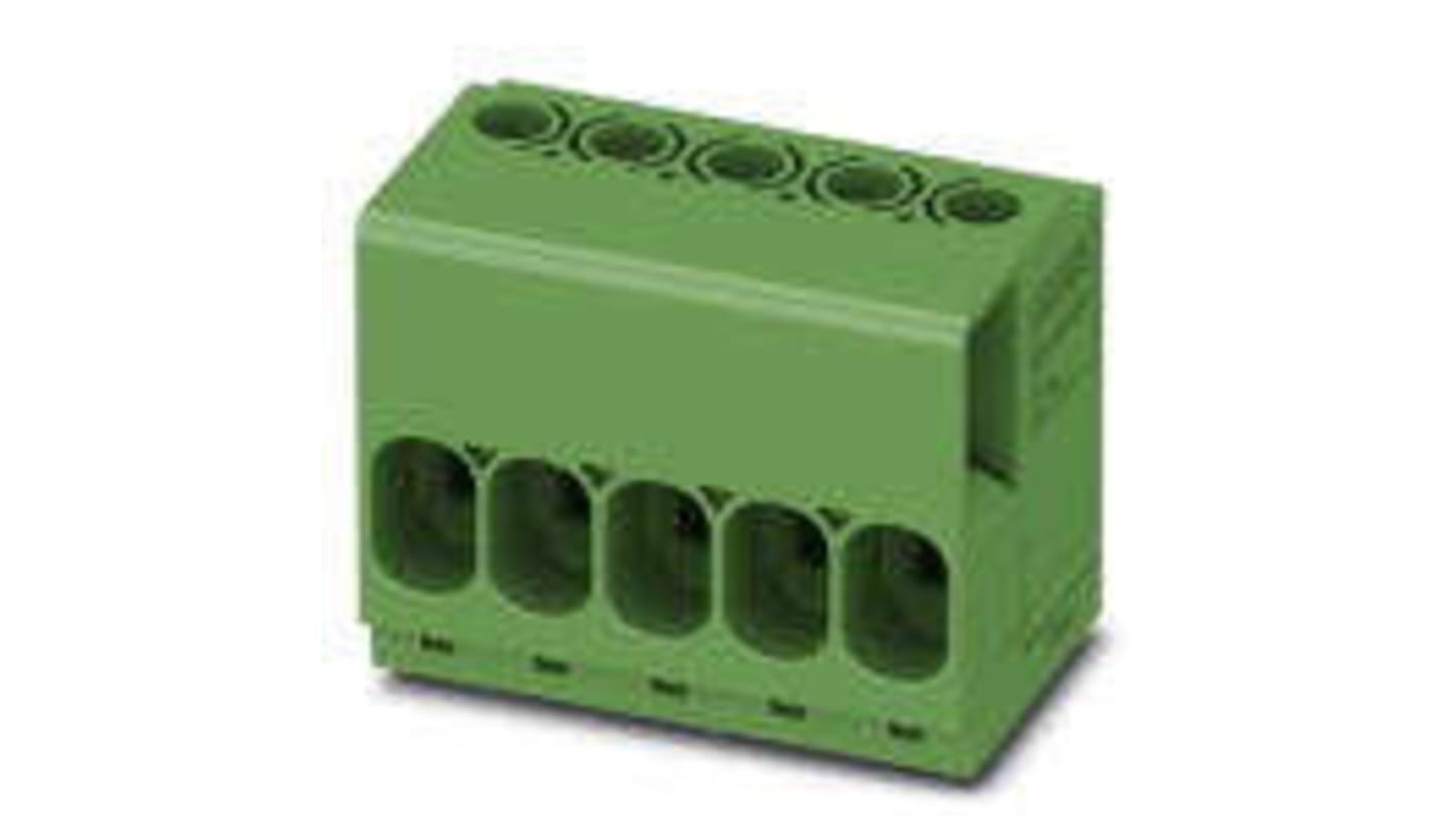 Borne para PCB Hembra Phoenix Contact de 5 vías , paso 6.35mm, 41A, de color Verde, montaje Montaje en orificio
