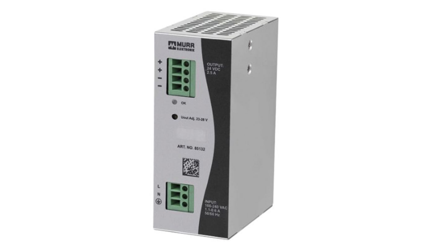 Murrelektronik Limited Eco-Rail Switch Mode DIN Rail Power Supply, 90 → 264V ac ac Input, 24V dc dc Output, 2.5A