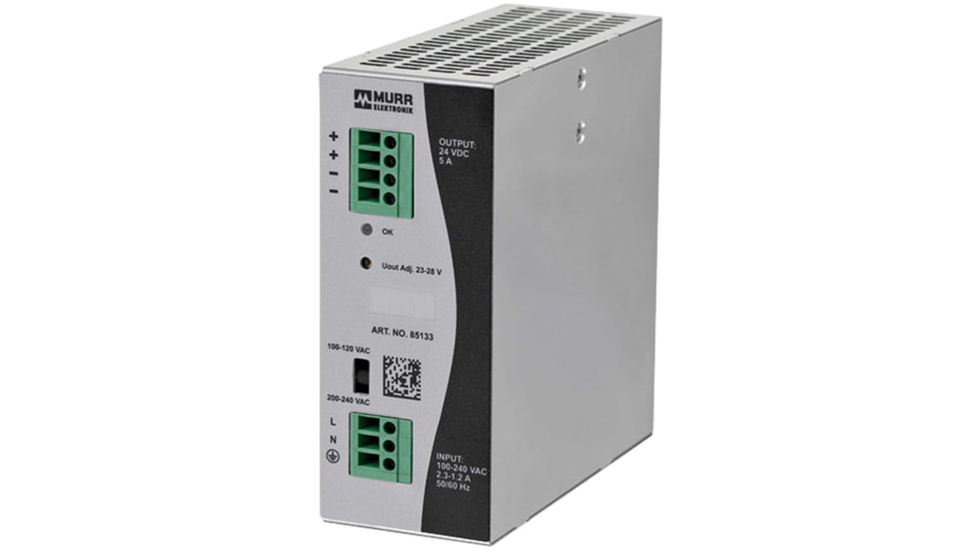 Murrelektronik Limited Eco-Rail Switch Mode DIN Rail Power Supply, 173 → 264V ac ac Input, 24V dc dc Output, 5A