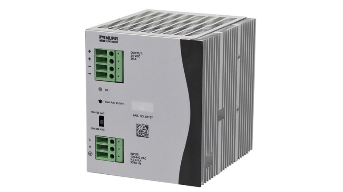 Murrelektronik Limited Eco-Rail Getaktet DIN-Schienen Netzteil 480W, 173 → 264V ac, 24V dc / 20A