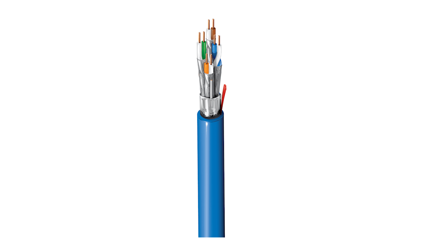 Cable Ethernet Cat6a F/FTP Belden de color Azul, long. 500m, funda de LSZH, Libre de halógenos y bajo nivel de humo