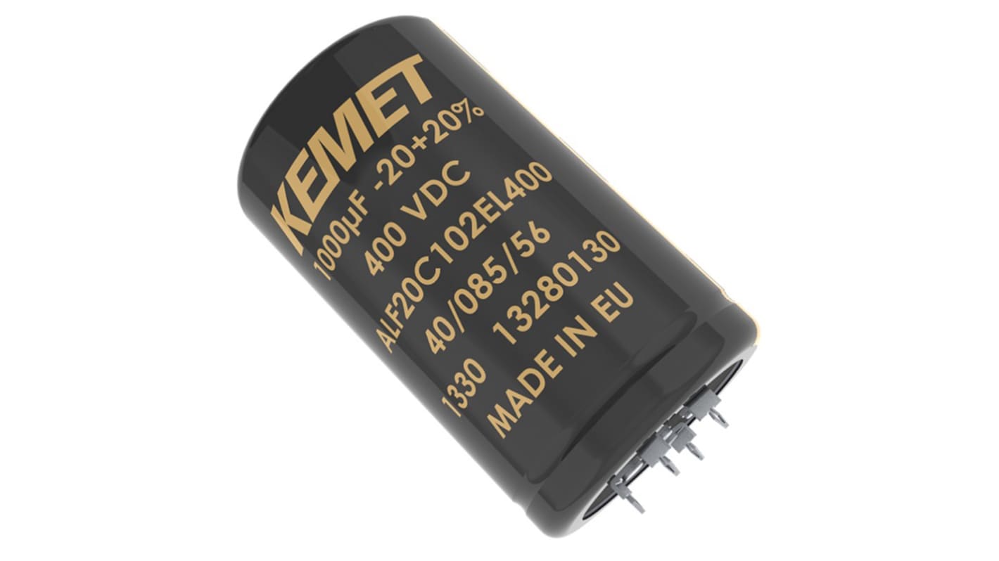 Condensador electrolítico KEMET serie ALF20, 10000μF, ±20%, 63V dc, Ajuste a presión, 40 Dia. x 35mm