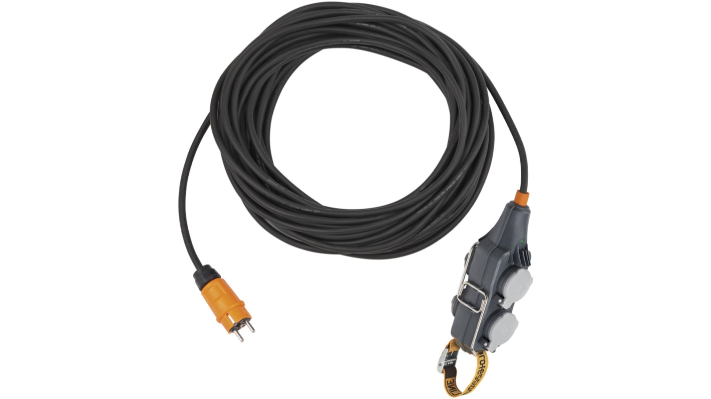 Regleta de enchufes brennenstuhl Professional Line, long. cable 15m, 4 tomas NF, 230 V ac, 16A, de Neopreno Negro, IP54