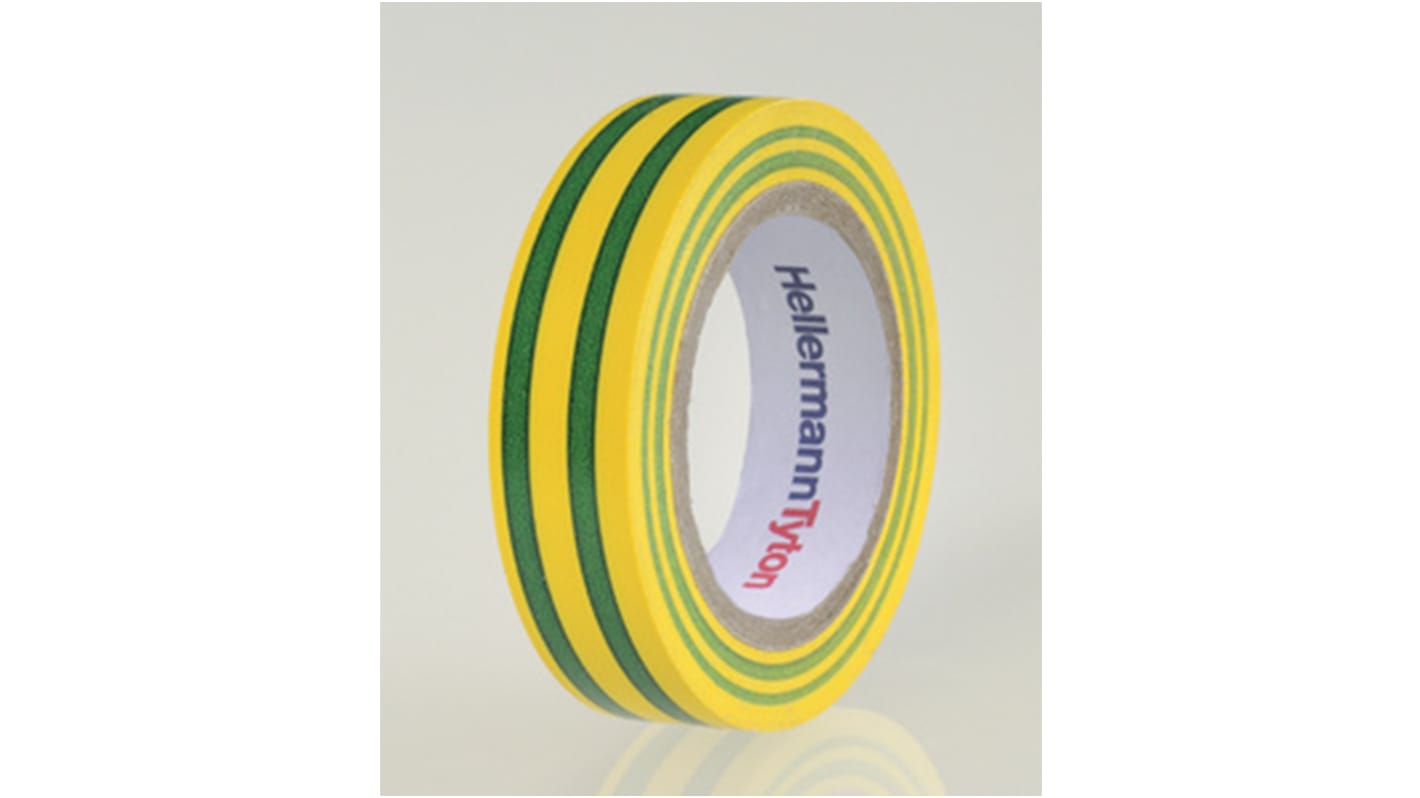 HellermannTyton HelaTape Flex Green, Yellow Electrical Tape, 15mm x 10m