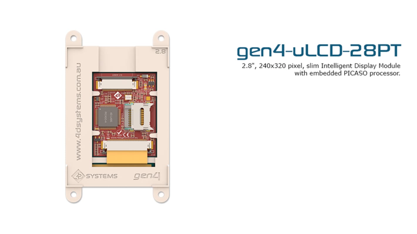 Módulo de display LCD TFT táctil resistivo 4D Systems gen4 de 2.8plg, 240 x 320pixels, alim. 4 → 5,5 V