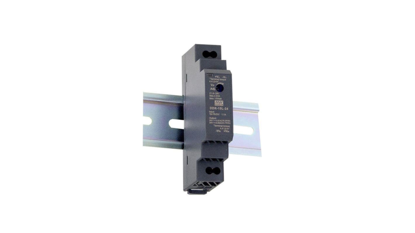 Convertisseur DC-DC MEAN WELL, DDR-15, Montage rail DIN, 15W, 1 sortie, 3.3V c.c., 4.5A