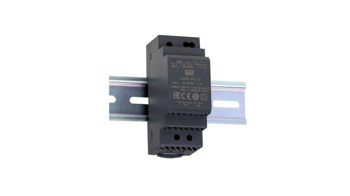 MEAN WELL DDR-30 DC/DC-Wandler 30W, 15V dc OUT / 2A DIN-Schienen-Montage