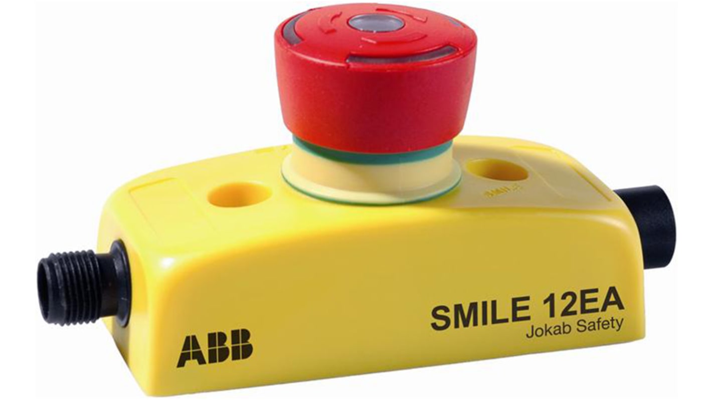 ABB Jokab Smile 12 EA Series Twist Release Illuminated Emergency Stop Push Button, Panel Mount, 2NC, IP65
