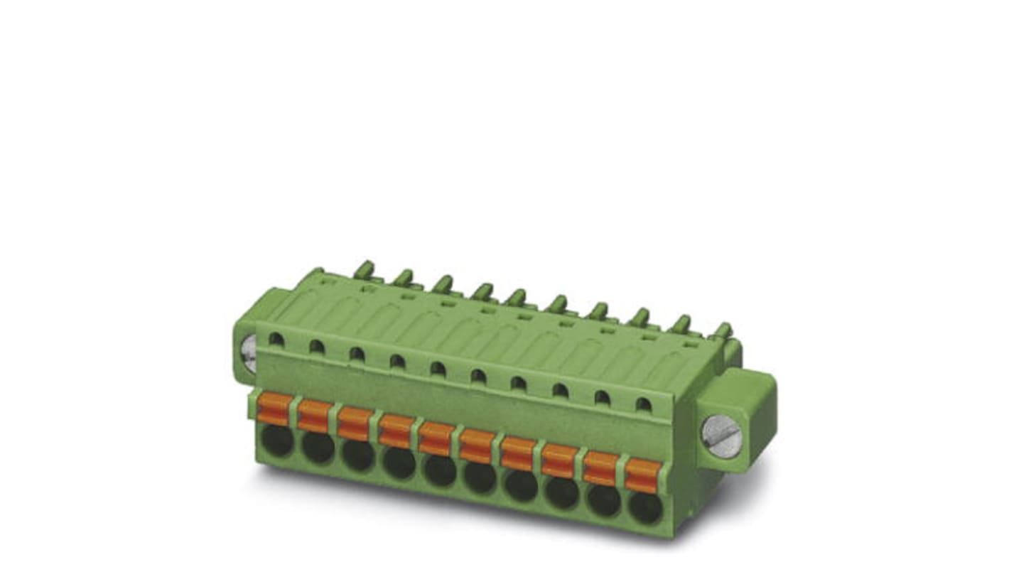 Borne enchufable para PCB Hembra Ángulo recto Phoenix Contact de 4 vías , paso 3.81mm, 8A, de color Verde, montaje en