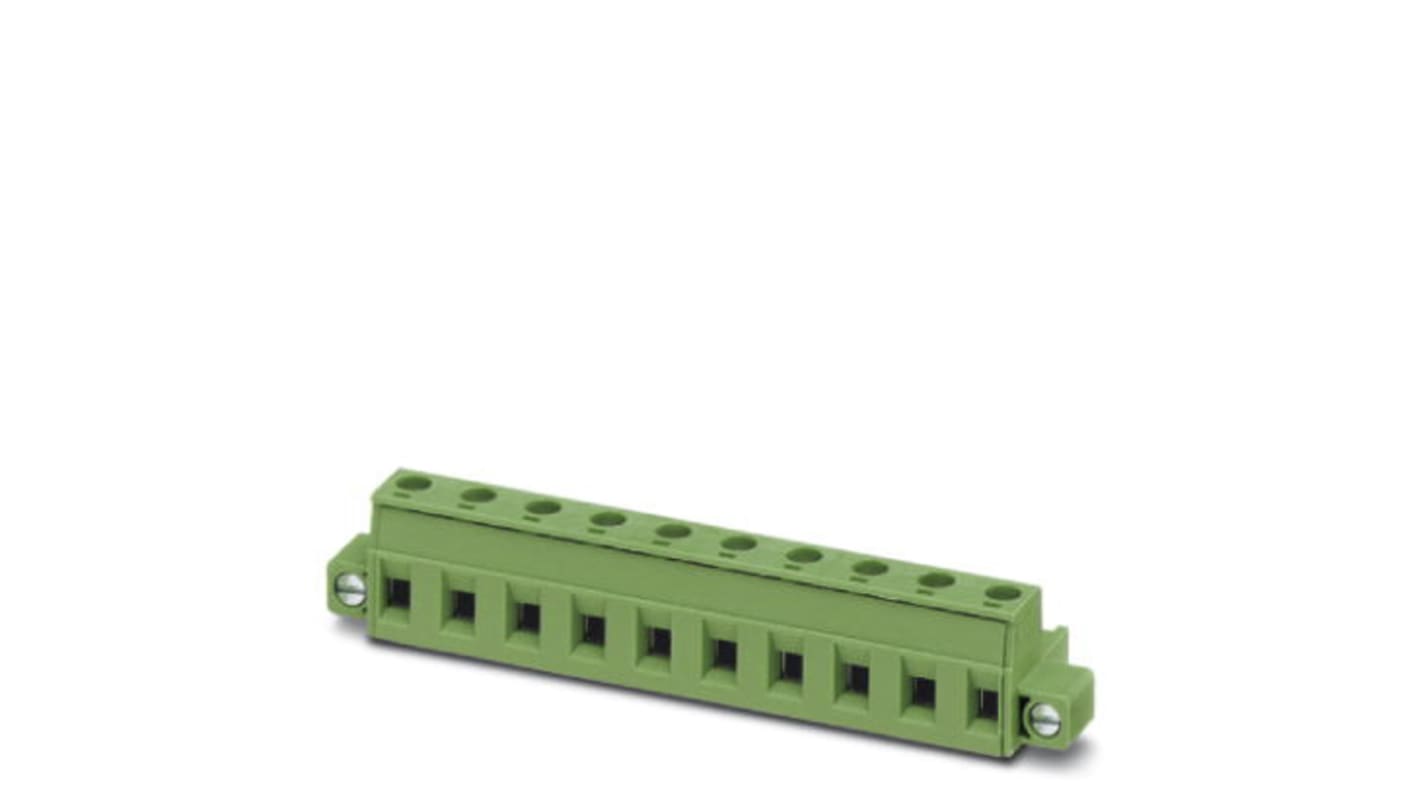 Borne enchufable para PCB Hembra Ángulo recto Phoenix Contact de 3 vías , paso 7.62mm, 12A, de color Verde, montaje