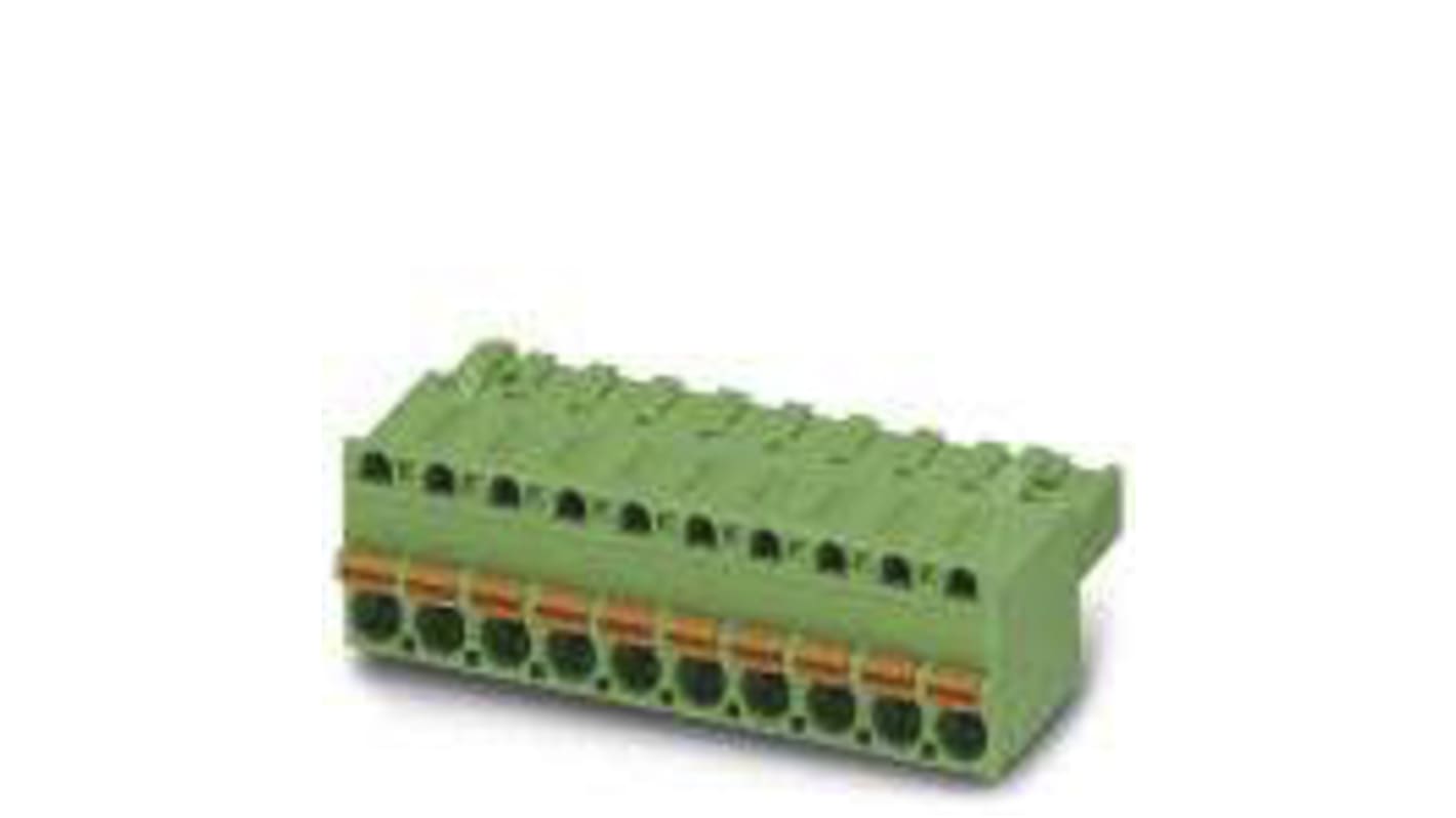 Borne enchufable para PCB Hembra Ángulo recto Phoenix Contact de 2 vías , paso 5.08mm, 12A, de color Verde, montaje en