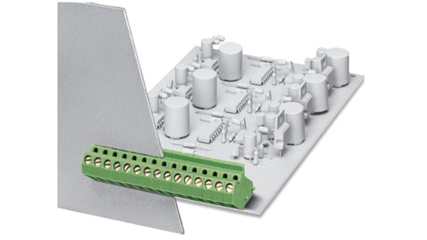 Borne para PCB Macho Phoenix Contact de 1 vía , paso 5mm, 26A, de color Verde, montaje Montaje en orificio pasante,