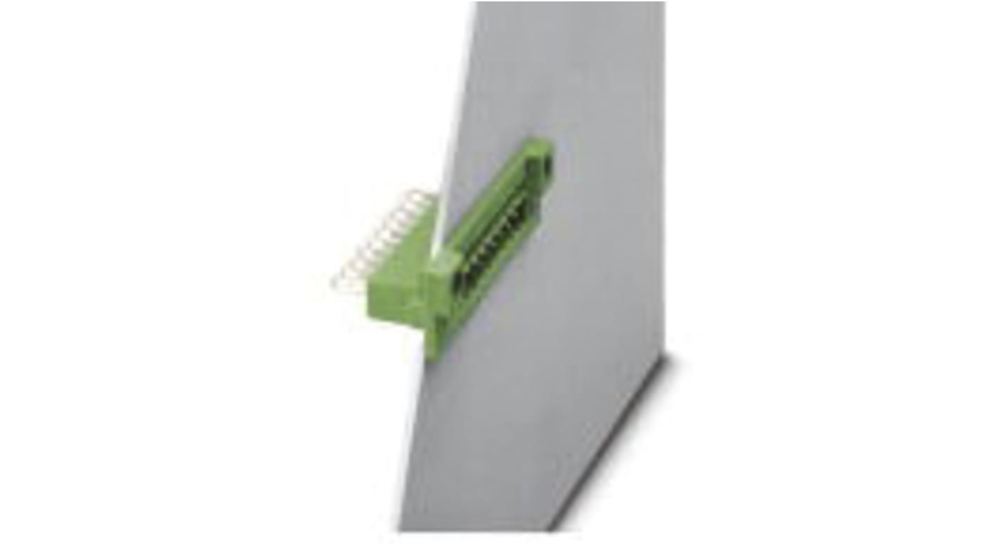 Borne enchufable para PCB Macho Ángulo recto Phoenix Contact de 2 vías , paso 5.08mm, 12A, de color Verde, montaje en