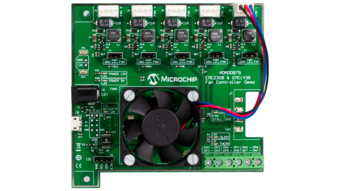 Placa de desarrollo Controlador de ventilador Microchip EMC2305 & EMC1438 Fan Ctrl and Temp Demo - ADM00879