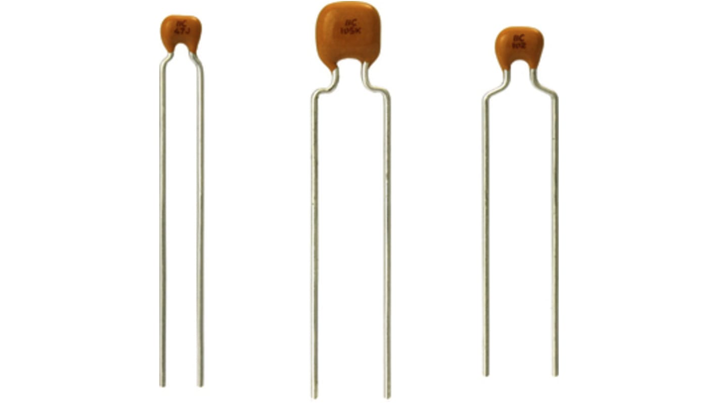 Vishay 100nF Multilayer Ceramic Capacitor MLCC, 100V dc V, ±10% , Through Hole