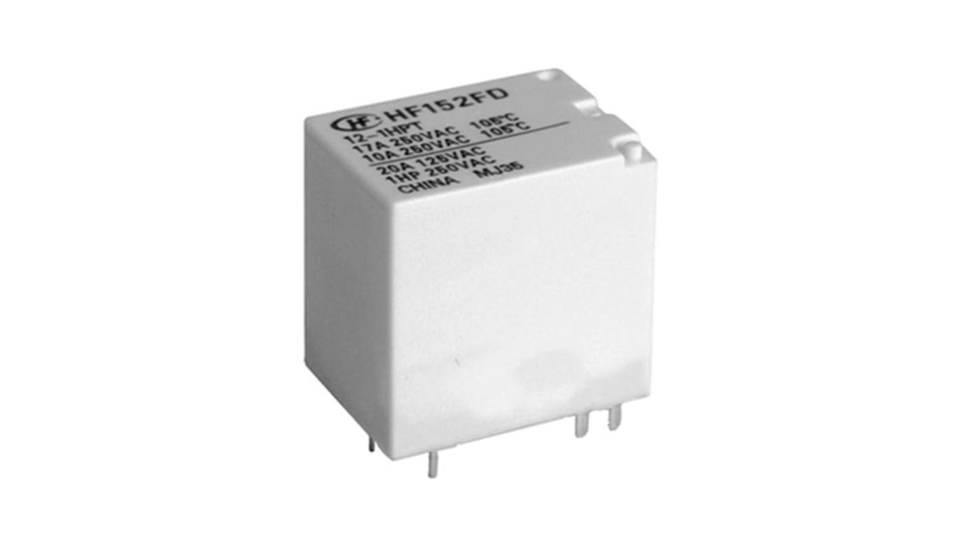 Hongfa Europe GMBH PCB Mount Power Relay, 12V dc Coil, 20A Switching Current, SPST